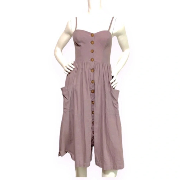 Cooperative Linen Blend Taupe Sleeveless Midi Dress Size S - Picture 1 of 7